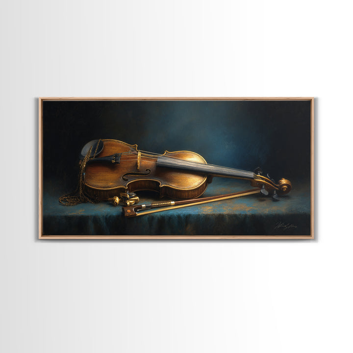 Violin and Bow Framed Canvas Print, Music Studio Art, Music Posters, Studio Decor, Fine Art, Rhythm, Music Lover, Gallery Decor, MSA-2x1-84