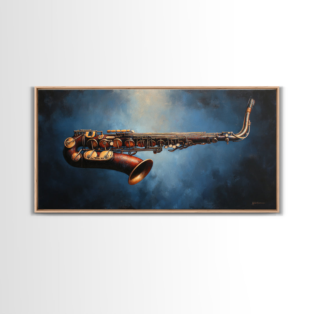 Jazz Saxophone with Smoky Blue Background Canvas Print, Music Studio Art, Music, Studio Decor, Rhythm, Digital Download Art, MSA-2x1-94