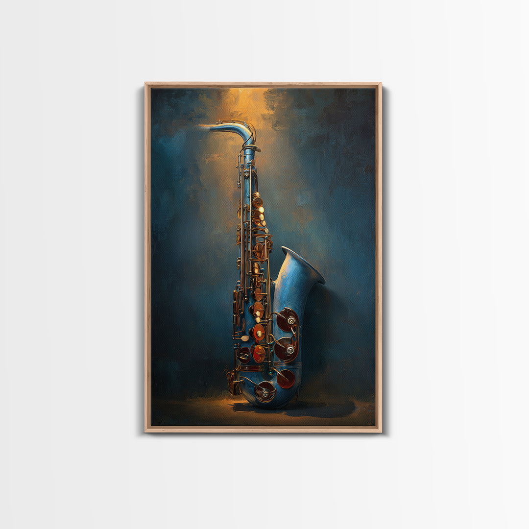 Jazz Saxophone with Smoky Blue Background Canvas Print, Music Studio Art, Luxury Decor, Studio Decor, Fine Art, Rhythm, MSA-2x3-10