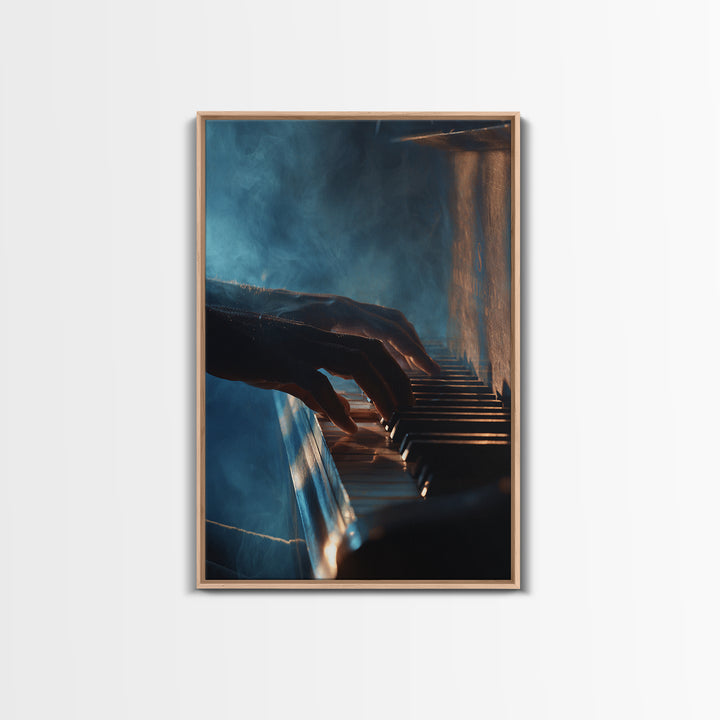 Piano Keys with Hands in Cinematic Shadow Framed Canvas Print, Music Studio Art, Music, Studio Decor, Fine Art, Rhythm, MSA-2x3-13