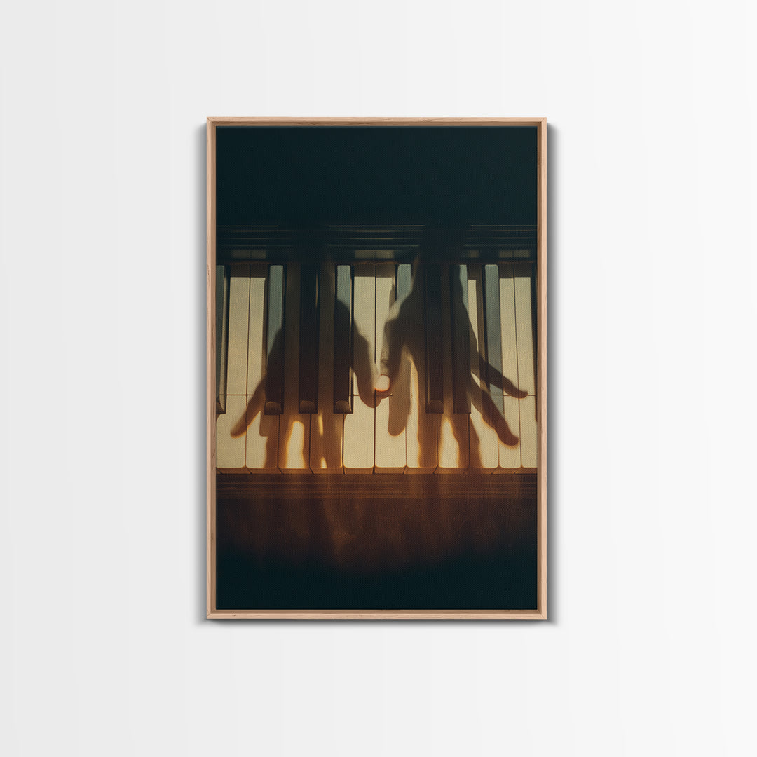 Piano Keys with Hands in Cinematic Shadow Framed Canvas Print, Music Studio Art, Music, Studio Decor, Fine Art, Rhythm, MSA-2x3-37