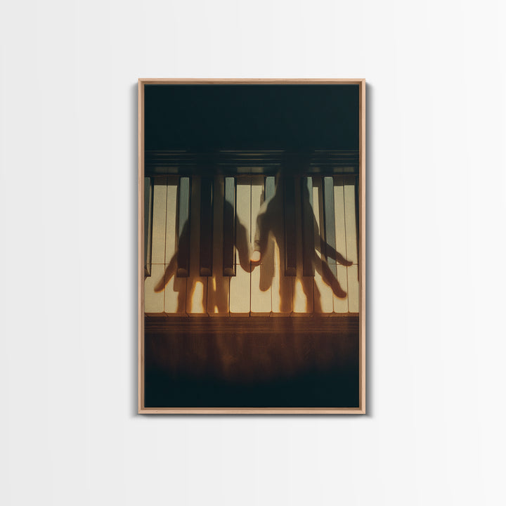 Piano Keys with Hands in Cinematic Shadow Framed Canvas Print, Music Studio Art, Music, Studio Decor, Fine Art, Rhythm, MSA-2x3-37