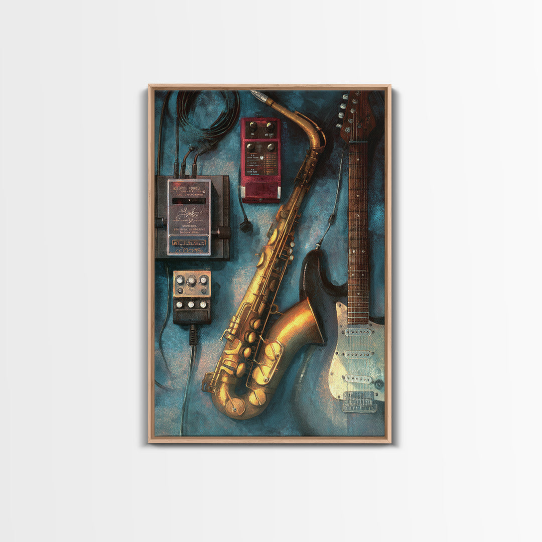 Electric Guitar Pedals and Cables Graphic Art Canvas Print, Music Studio Art, Digital Wall Art, Studio Decor, Rhythm, MSA-2x3-53