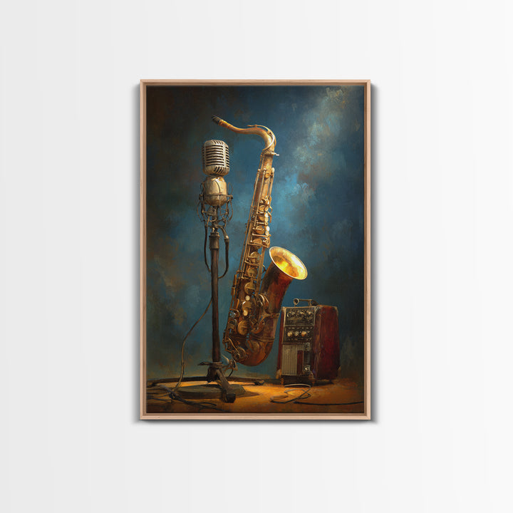 Microphone Portrait with Golden Spotlight Framed Canvas Print, Music Studio Art, Printable Wall Art, Studio Decor, Rhythm, MSA-2x3-63