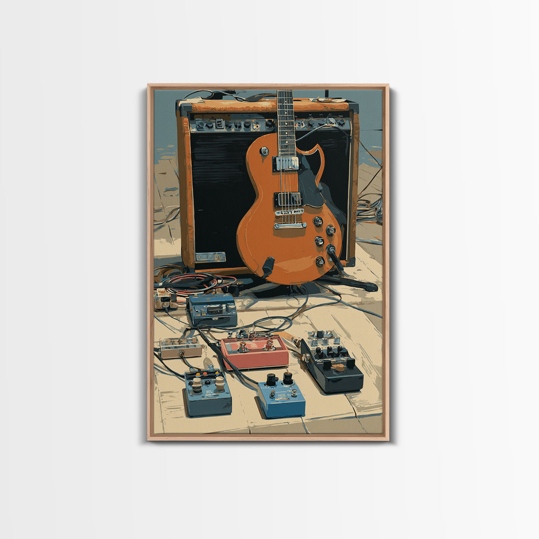Electric Guitar Pedals and Cables Graphic Art Canvas Print, Music Studio Art, Trendy Wall Art, Studio Decor, Fine Art, Rhythm, MSA-2x3-77