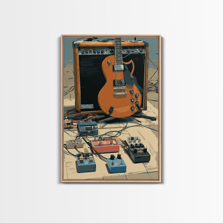 Electric Guitar Pedals and Cables Graphic Art Canvas Print, Music Studio Art, Trendy Wall Art, Studio Decor, Fine Art, Rhythm, MSA-2x3-77