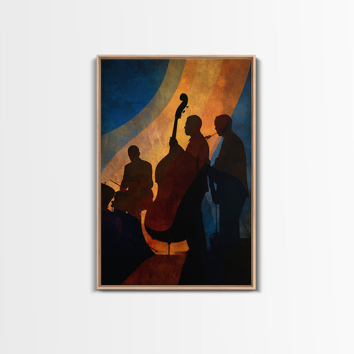 Jazz Quartet Silhouettes Framed Canvas Print, Music Studio Art, Printable Wall Art, Studio Decor, Rhythm, Painting from Photo, MSA-2x3-78