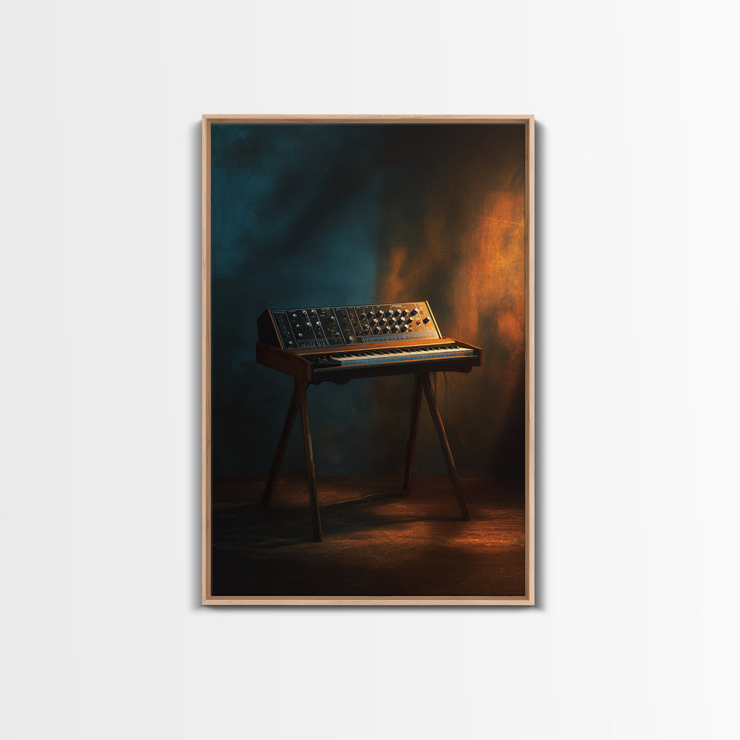 Synthesizer Knobs and Neon Reflections Framed Canvas Print, Music Studio Art, Digital Wall Art, Studio Decor, Fine Art, Rhythm, MSA-2x3-90