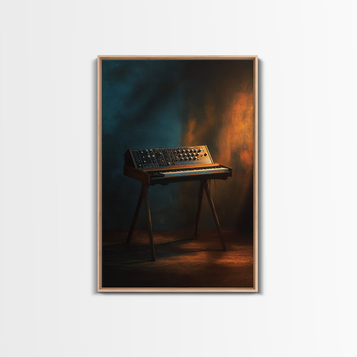 Synthesizer Knobs and Neon Reflections Framed Canvas Print, Music Studio Art, Digital Wall Art, Studio Decor, Fine Art, Rhythm, MSA-2x3-90