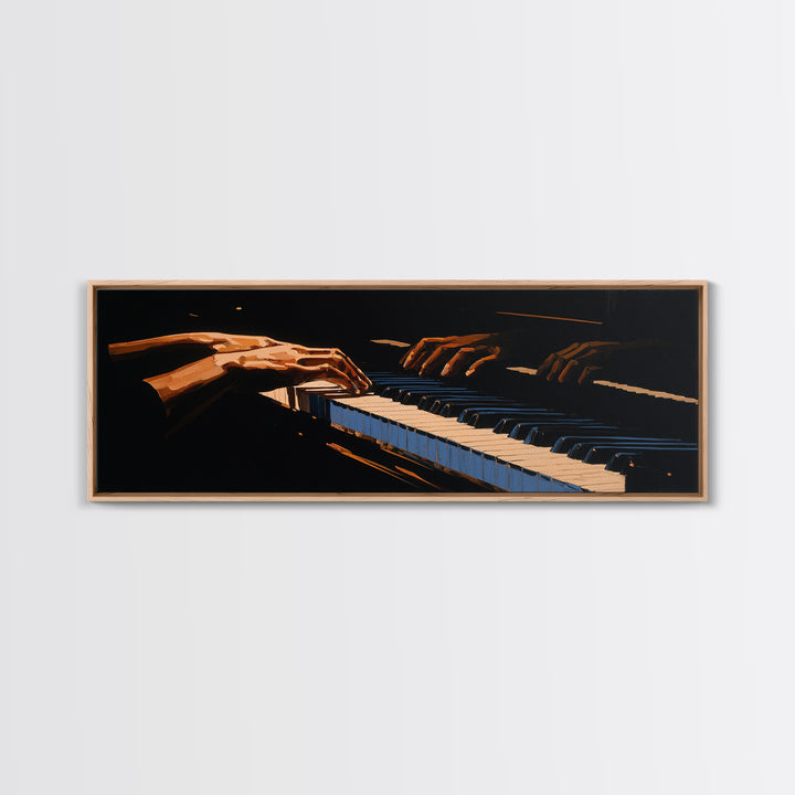 Piano Keys with Hands in Cinematic Shadow Canvas Print, Music Studio Art, Watercolor Print, Studio Decor, Fine Art, Rhythm, MSA-3x1-21