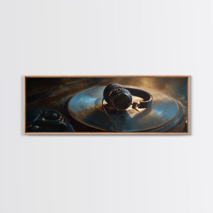 Headphones Around a Glowing Record Canvas Print, Music Studio Art, Gallery Decor, Studio Decor, Fine Art, Rhythm, MSA-3x1-3