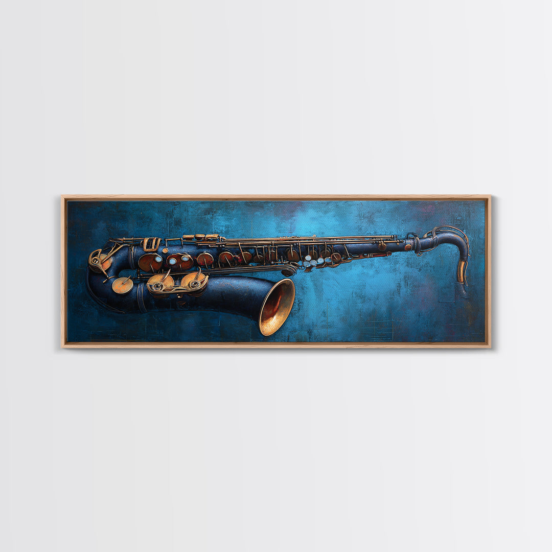 Jazz Saxophone with Smoky Blue Background Canvas Print, Music Studio Art, Wall Art Printable, Studio Decor, Fine Art, Rhythm, MSA-3x1-66