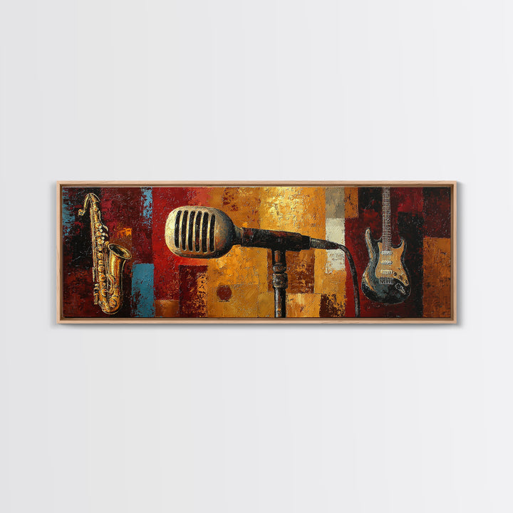 Microphone Portrait with Golden Spotlight Canvas Print, Music Studio Art, Custom Painting, Studio Decor, Fine Art, Rhythm, MSA-3x1-71