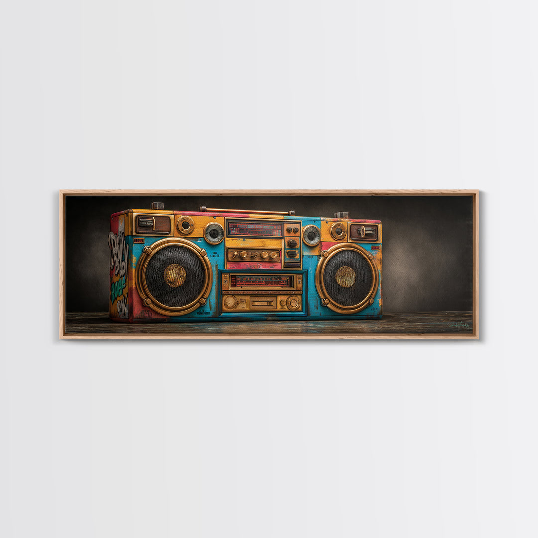 Hip Hop Boombox Framed Canvas Print, Music Studio Art, Man Cave Decor, Studio Decor, Fine Art, Rhythm, Fine Art Print, MSA-3x1-81