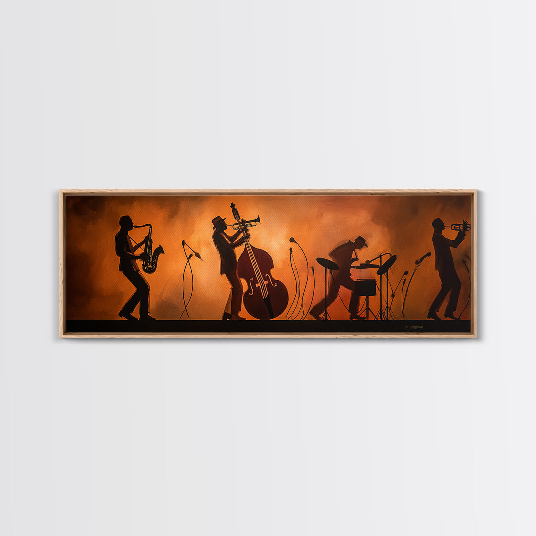 Jazz Quartet Silhouettes Canvas Print, Music Studio Art, Modern Wall Art, Studio Decor, Watercolor Art, Rhythm, Boho Art, MSA-3x1-86