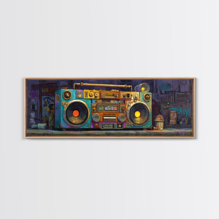 Hip Hop Boombox Framed Canvas Print, Music Studio Art, Modern Wall Art, Studio Decor, Rhythm, Boho Art, Travel Wall Art, MSA-3x1-9
