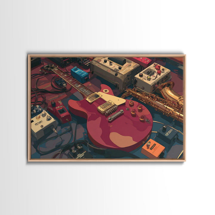 Electric Guitar Pedals and Cables Graphic Art Canvas Print, Music Studio Art, Trendy Wall Art, Studio Decor, Fine Art, Rhythm, MSA-3x2-1