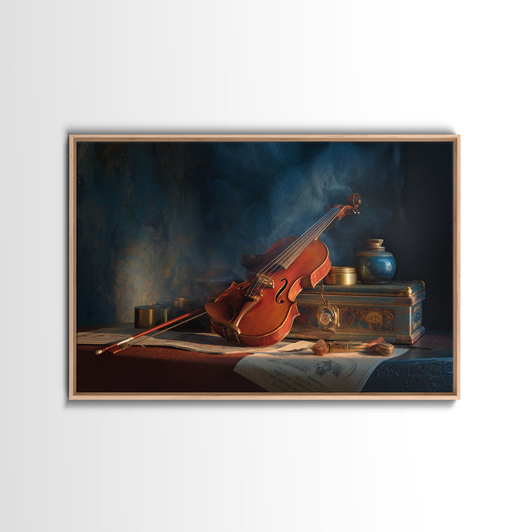 Violin and Bow Framed Canvas Print, Music Studio Art, Wall Art Printable, Studio Decor, Fine Art, Rhythm, Music Gift, MSA-3x2-20