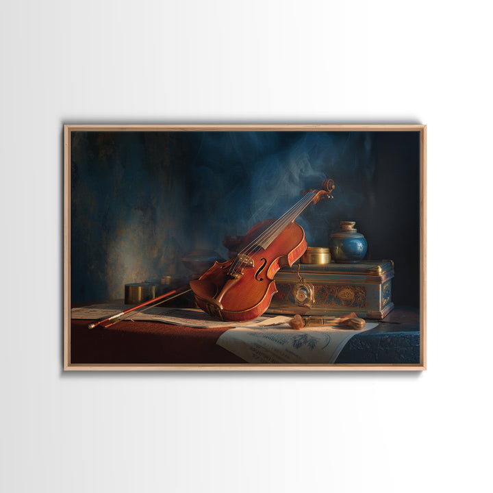 Violin and Bow Framed Canvas Print, Music Studio Art, Wall Art Printable, Studio Decor, Fine Art, Rhythm, Music Gift, MSA-3x2-20
