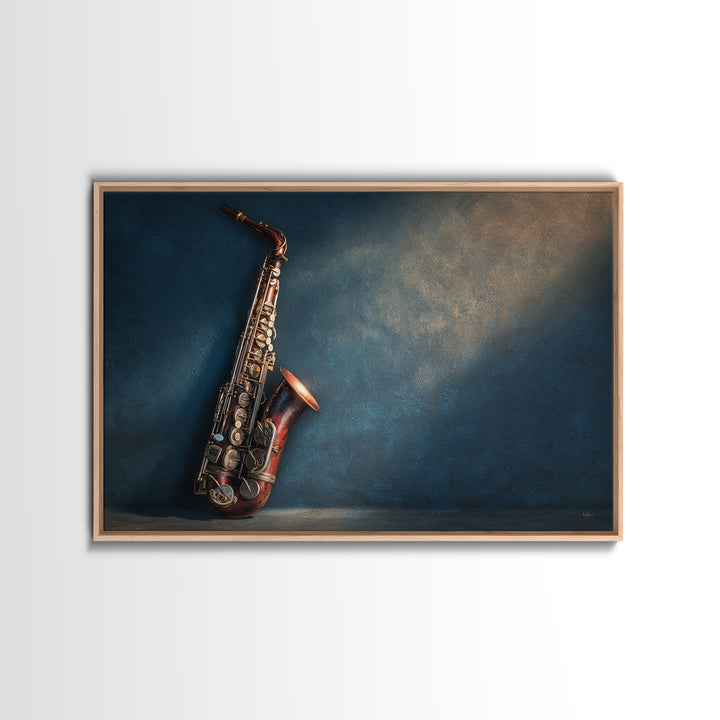Jazz Saxophone with Smoky Blue Background Canvas Print, Music Studio Art, Painting from Photo, Studio Decor, Fine Art, Rhythm, MSA-3x2-30