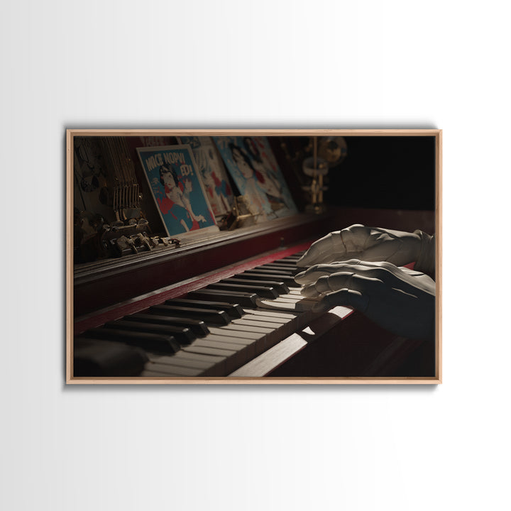 Piano Keys with Hands in Cinematic Shadow Canvas Print, Music Studio Art, Music Art, Studio Decor, Rhythm, Modern Decor, MSA-3x2-33