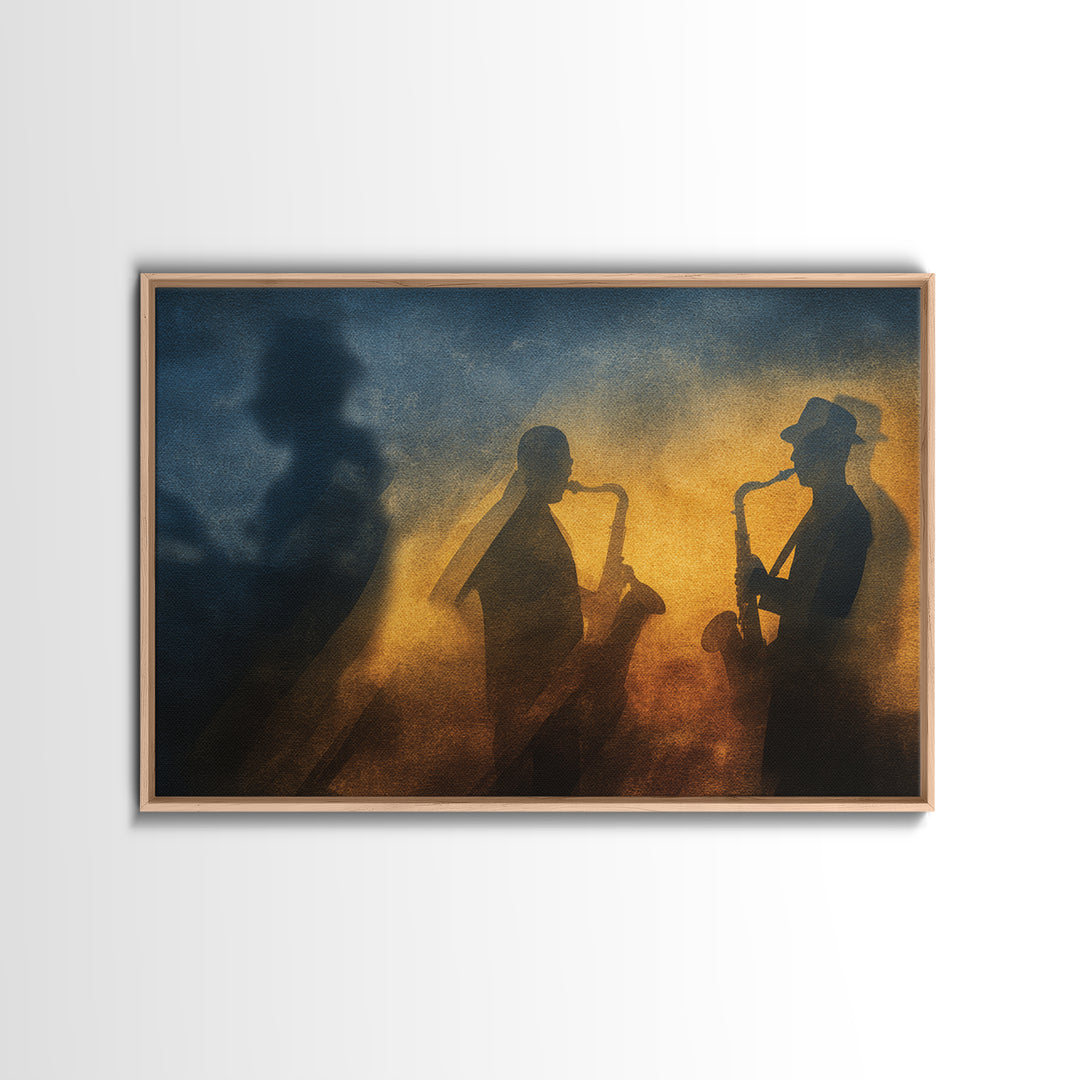 Jazz Quartet Silhouettes Framed Canvas Print, Music Studio Art, Digital Download Art, Studio Decor, Oil Painting, Rhythm, MSA-3x2-50