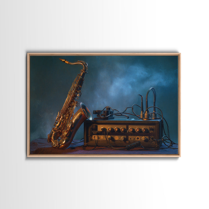 Jazz Saxophone with Smoky Blue Background Canvas Print, Music Studio Art, Painting from Photo, Studio Decor, Fine Art, Rhythm, MSA-3x2-54
