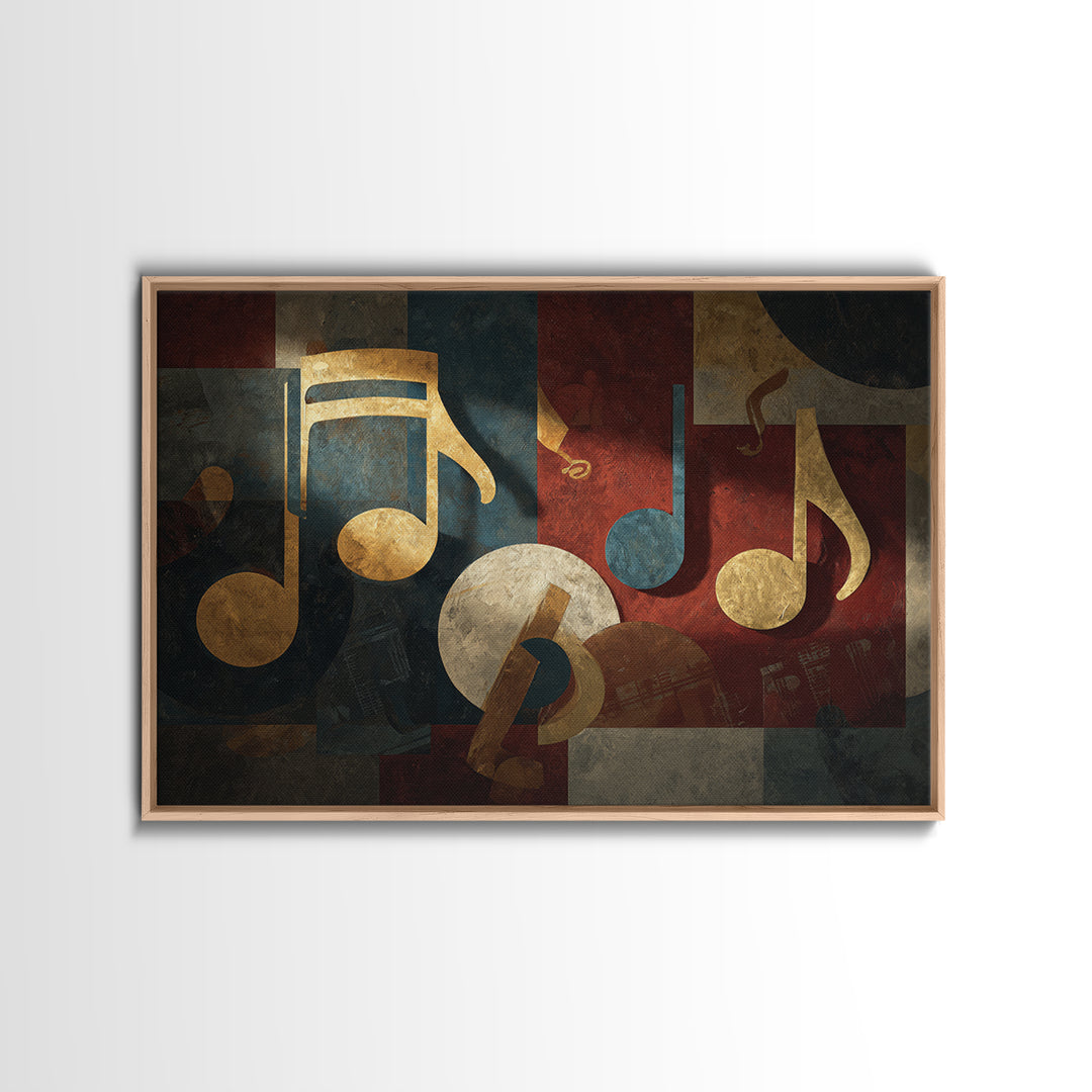 Musical Notes as Abstract Floating Shapes Without Framed Canvas Print, Music Studio Art, Gallery Decor, Studio Decor, Rhythm, MSA-3x2-64