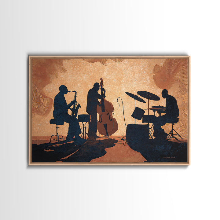 Jazz Quartet Silhouettes Framed Canvas Print, Music Studio Art, Digital Download Art, Studio Decor, Oil Painting, Rhythm, MSA-3x2-74