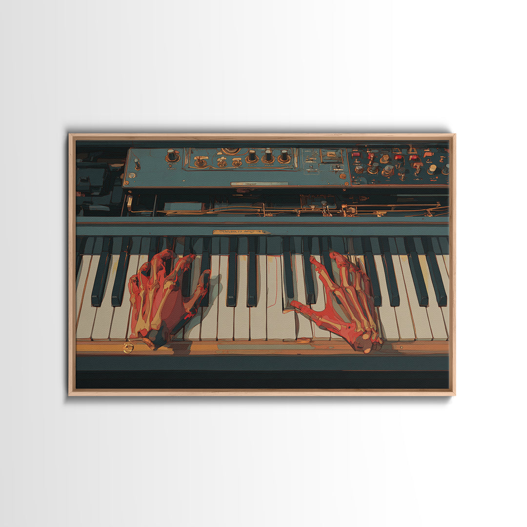 Piano Keys with Hands in Cinematic Shadow Framed Canvas Print, Music Studio Art, Teen Room Decor, Studio Decor, Rhythm, MSA-3x2-81