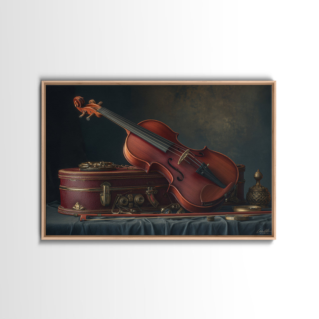 Violin and Bow Framed Canvas Print, Music Studio Art, Luxury Decor, Studio Decor, Rhythm, Art Commission, Digital Wall Art, MSA-3x2-92