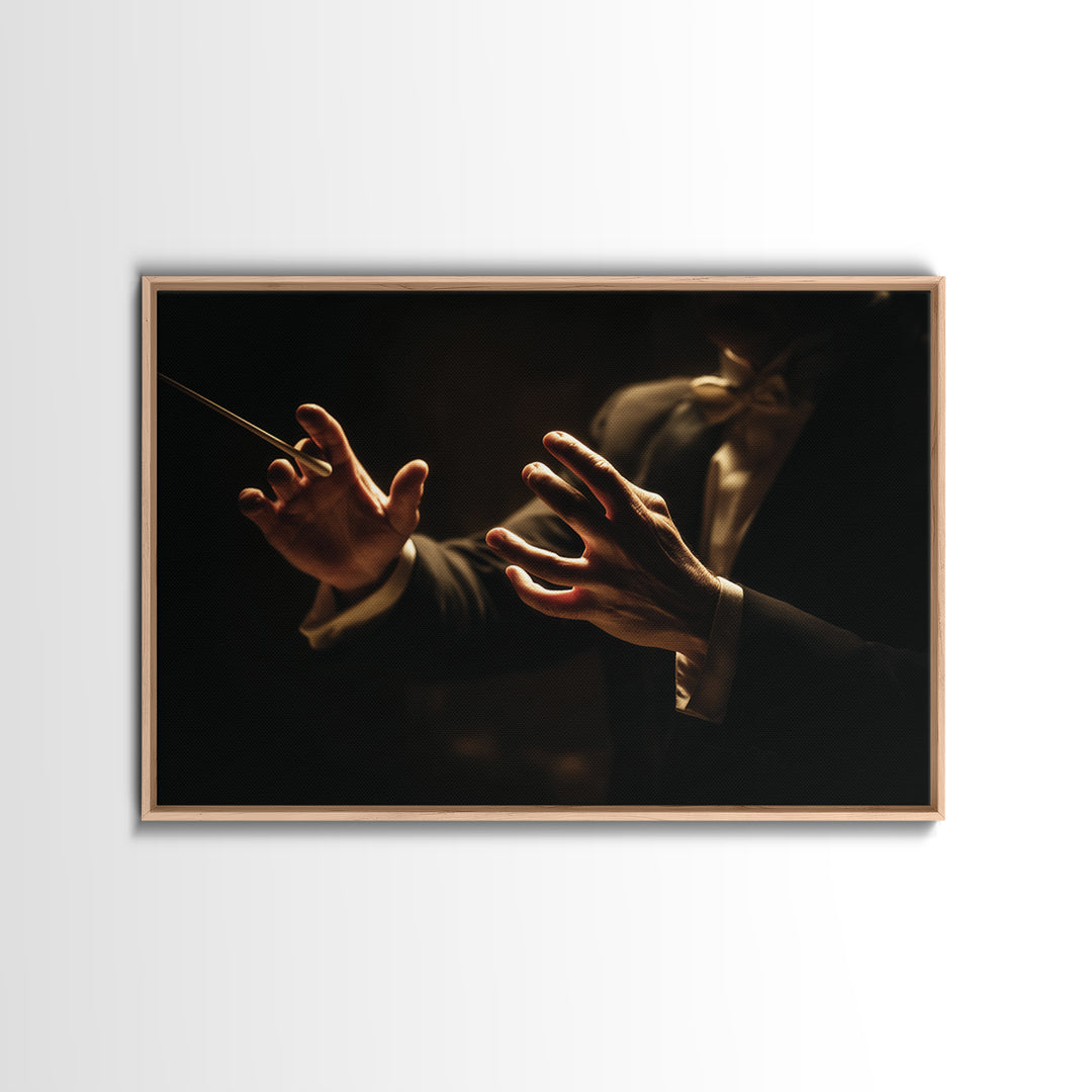 Orchestra Conductor Hands Framed Canvas Print, Music Studio Art, Art Print, Studio Decor, Fine Art, Rhythm, Digital Wall Art, MSA-3x2-96