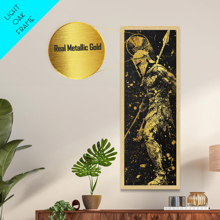 Spartan Warrior Ready For Battle, Metallic Gold Wall Art, Metal Print, Wood Framed Metal Art, Roman Inspired Decor