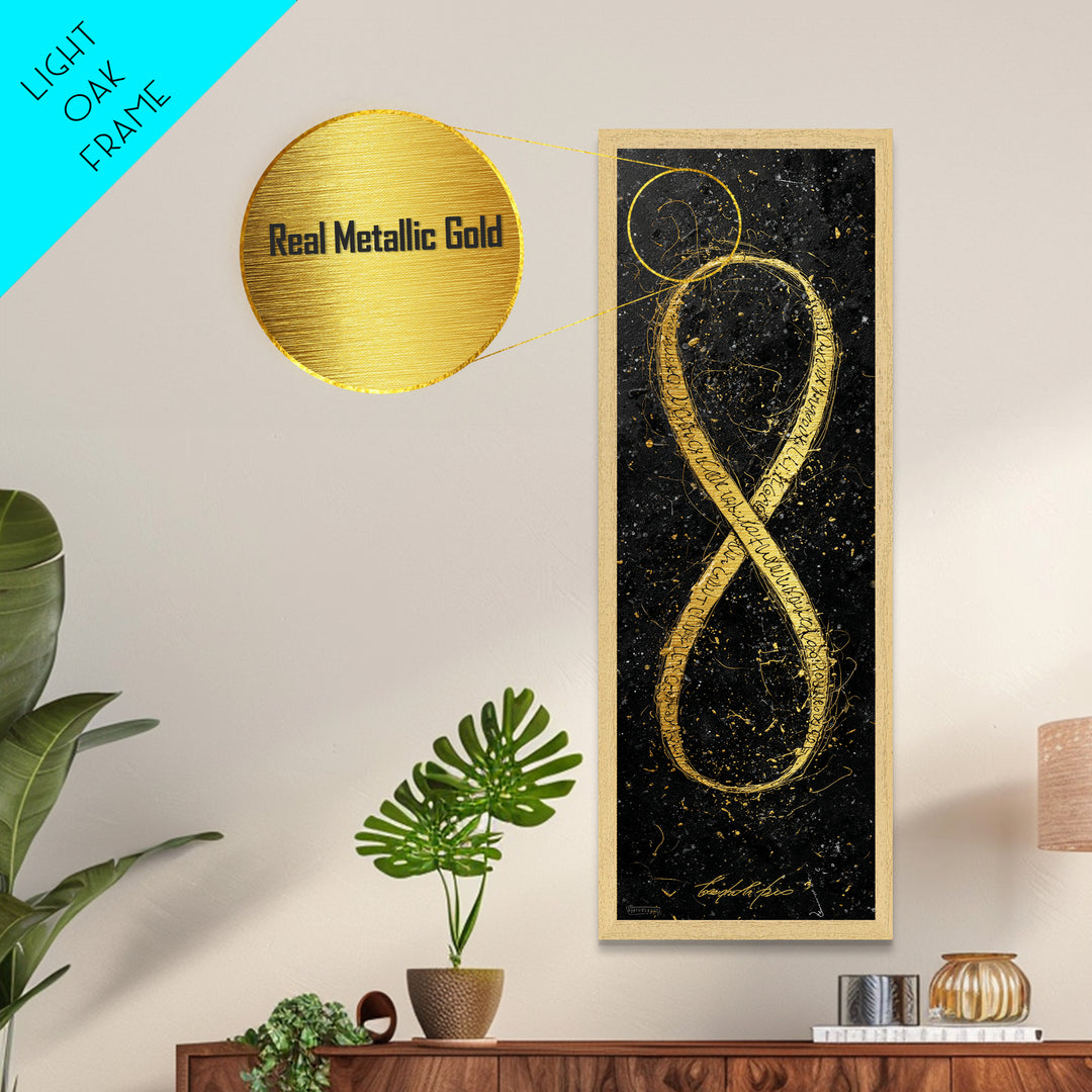 Golden Infinity Symbol - Metallic Gold Wall Art - Wood Framed Art, Man Cave Decor, Infinite Symbol Painting, Gold Painting Art
