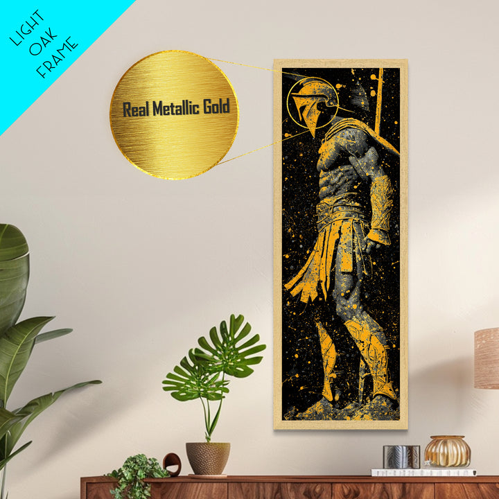 Spartan Side Profile, Metallic Gold Metal Print, Ancient Greek Helmet Art, Real Wood Frame Wall Decor, Classic Warrior Artwork