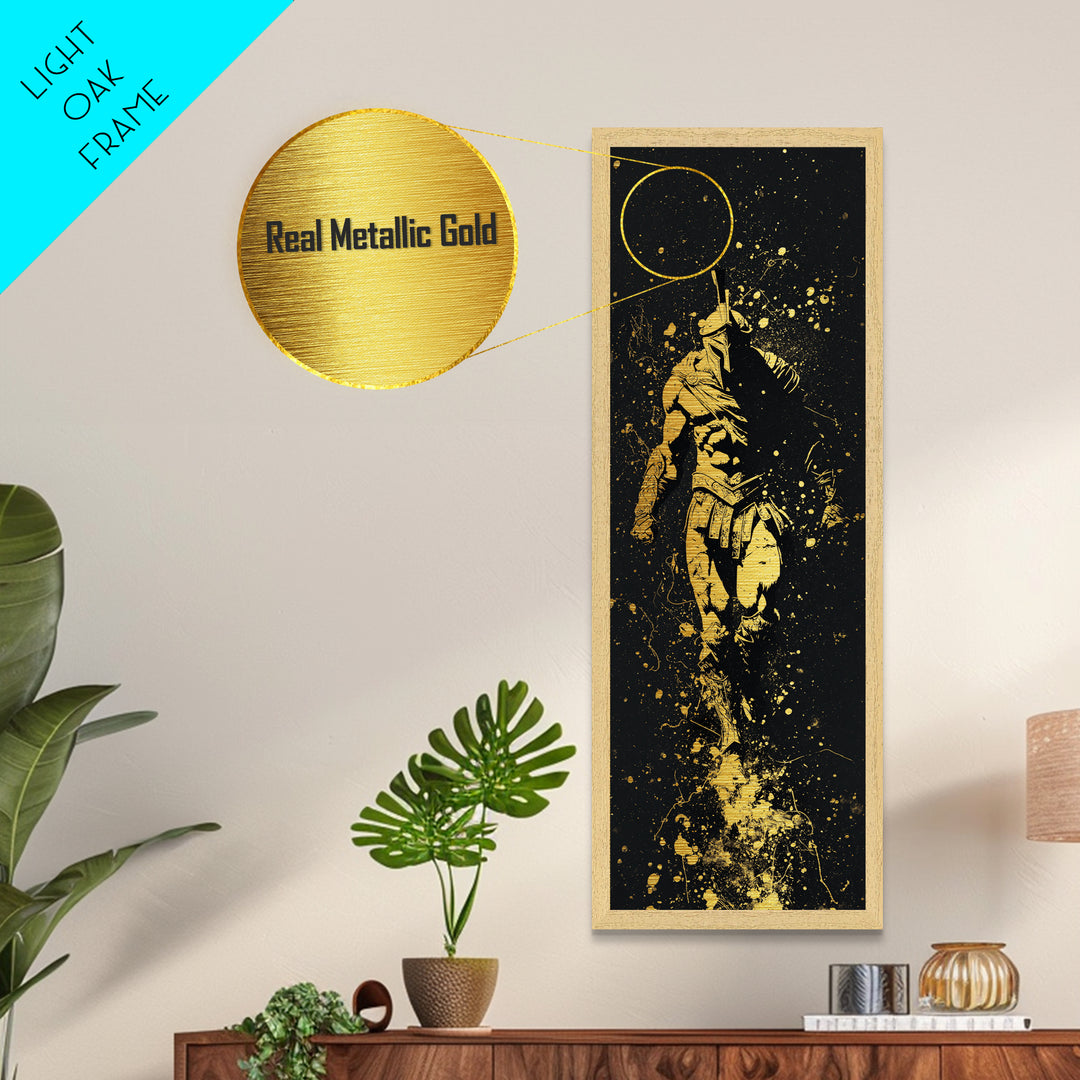 Spartan Marching Forward, Metallic Gold Metal Print, Ancient Warrior Wall Art, Real Wood Frame Decor, Classical Greek Soldier Artwork