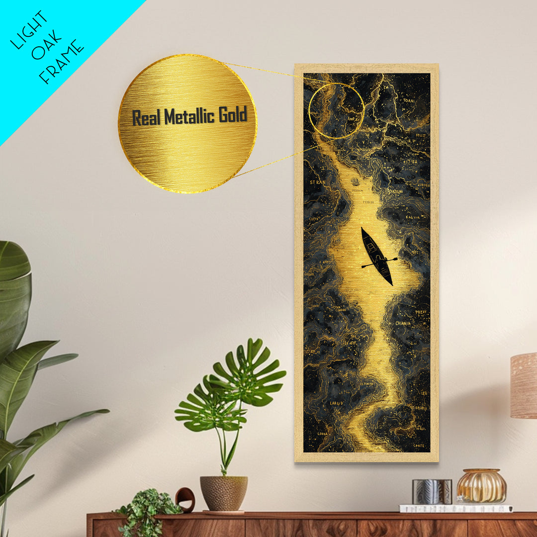 Rowing A Boat Through Hades The Underworld, Metallic Gold Wall Art, Metal Print, Metal Art, Man Cave Decor, Office Decor, Gift For Him