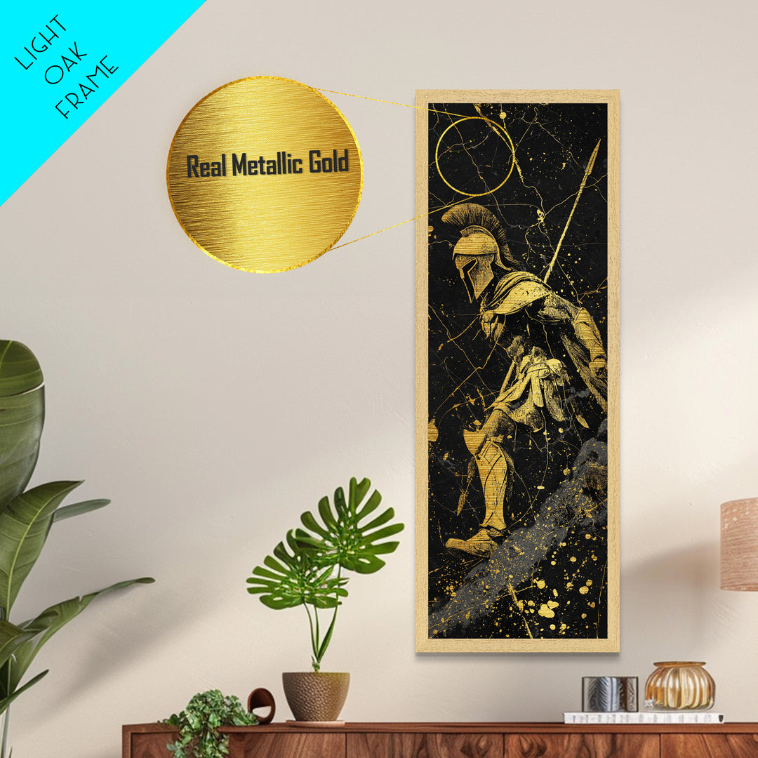 Black and Gold Spartan Soldier, Framed Wall Art, Metallic Gold, Metal Gold Wall Art, Wood Frame Art, Man Cave Wall Art, Gift For Him