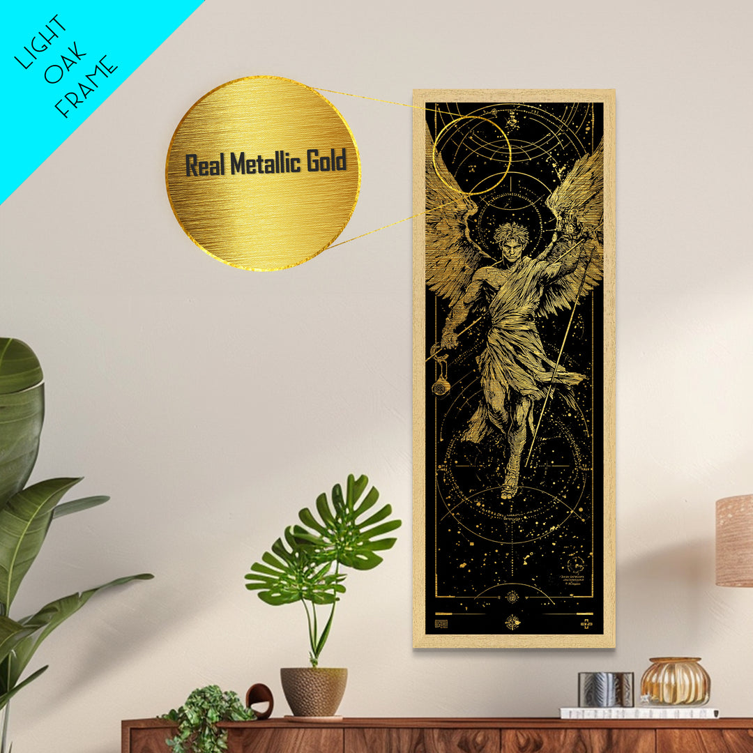 Metallic Gold Metal Print, Astraeus Titan Of Stars Wall Art, Mythical Constellation Decor, Real Wood Frame