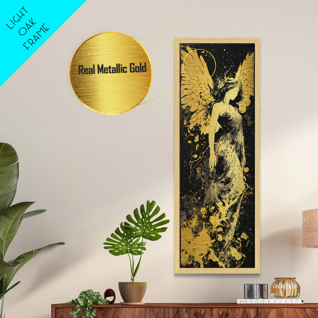 Metallic Gold Art, Eos Winged Goddess Print, Mythology Angelic Wall Decor, Real Wood Frame Greek Artwork