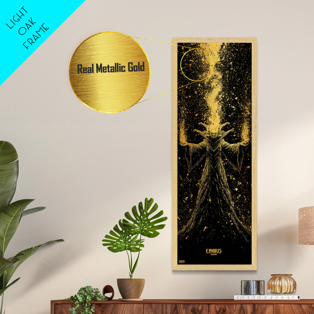Erebus Mythology Metallic Gold Metal Print, Dark Greek God Wall Art, Underworld Decor, Real Wood Framed Gold Print