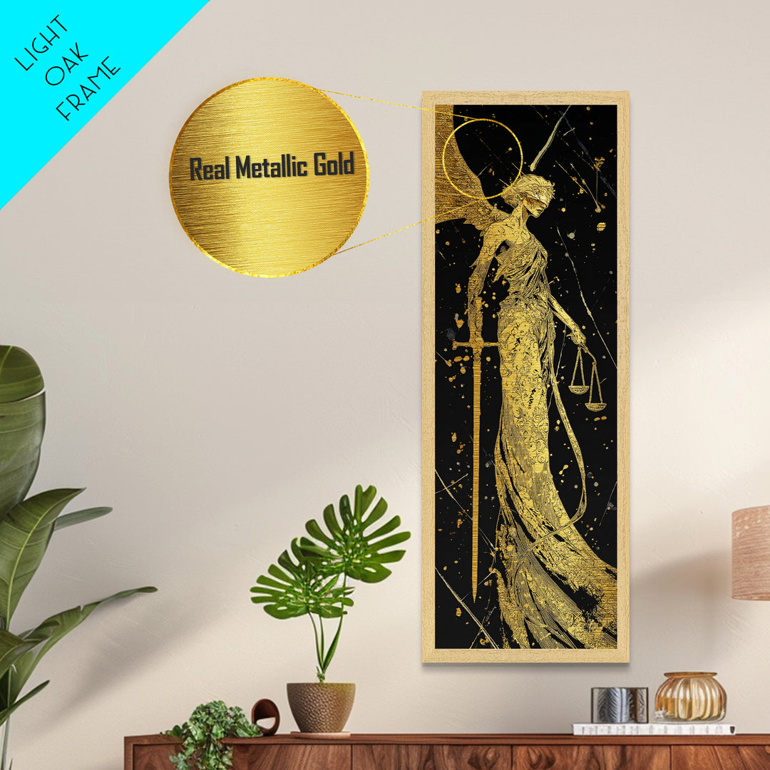 Nemesis Goddess Metallic Gold Metal Print, Divine Justice Wall Art, Greek Mythology Decor, Real Wood Framed Gold Print