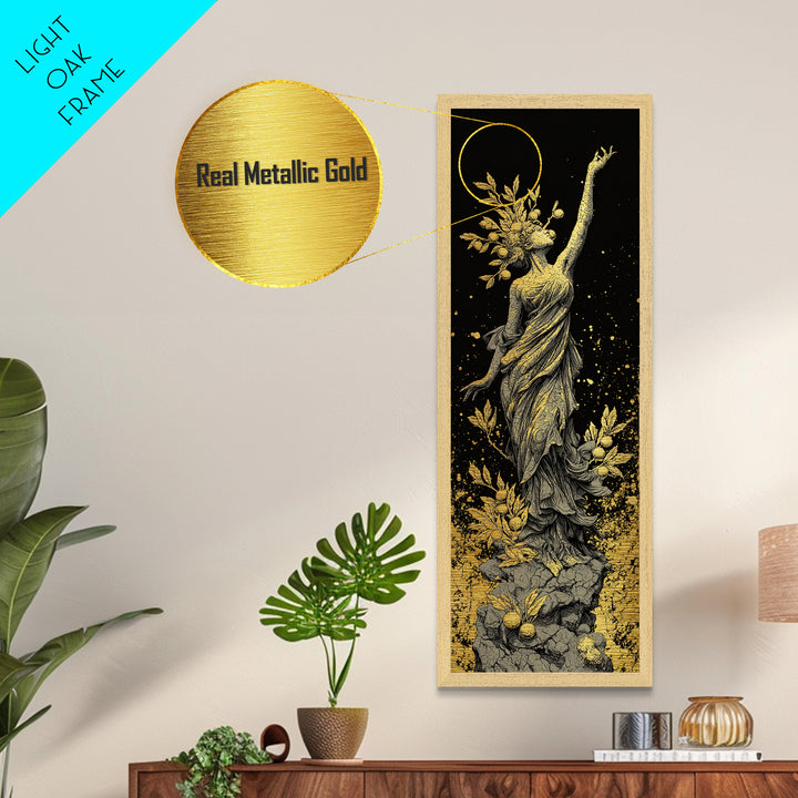 Persephone Metallic Gold Metal Print, Greek Goddess Of Spring Wall Art, Underworld Queen Decor, Real Wood Framed Print