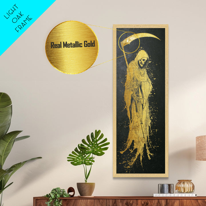 Thanatos Metallic Gold Art, Greek God Of Death Metal Print, Underworld Wall Decor, Real Wood Framed Mythology Artwork