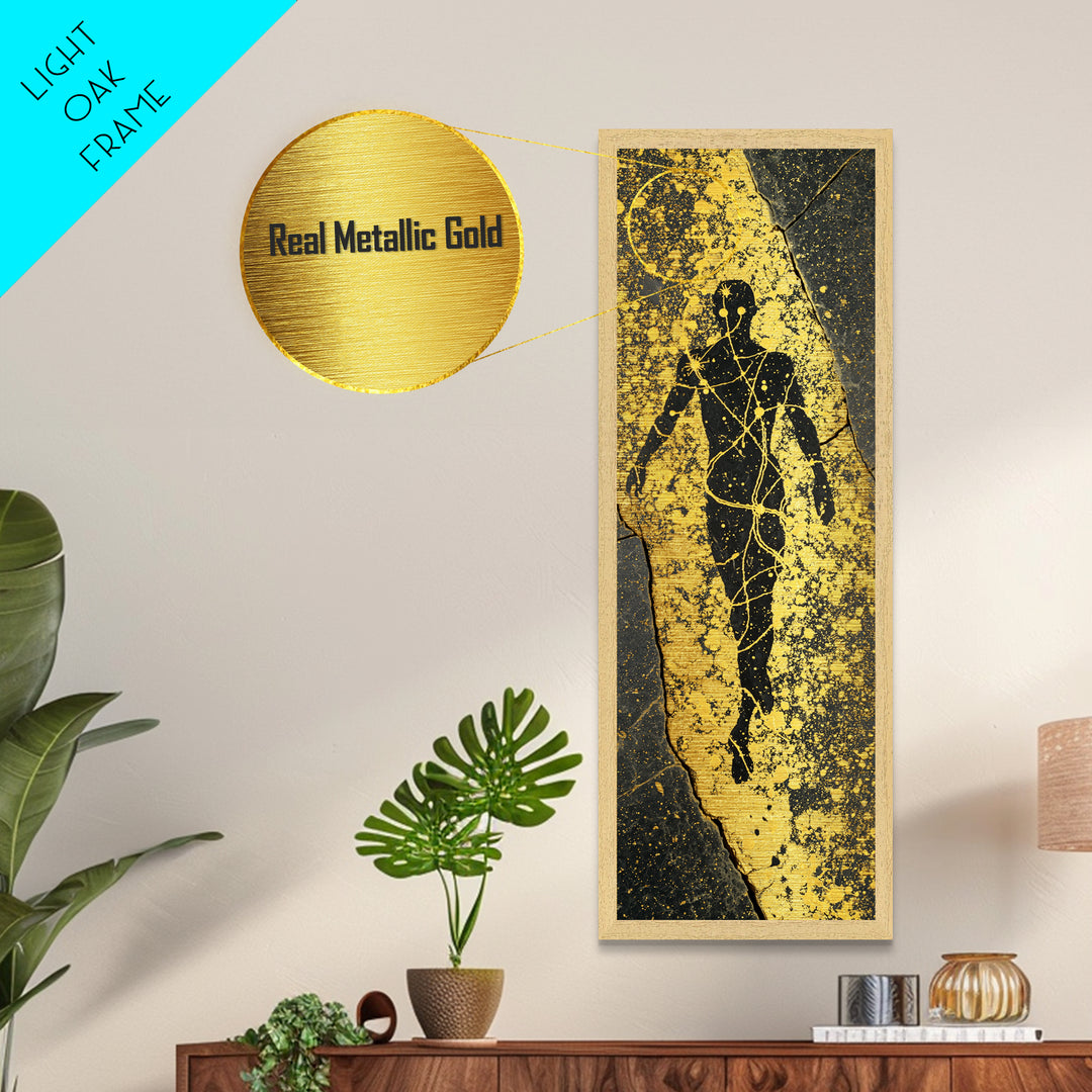 Uranus Greek God Metallic Gold Art, Primordial Sky Deity Wall Print, Mythology Starry Night Artwork, Real Wood Framed Metal Print