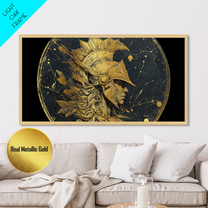 Ancient Warrior Profile Sculpture, Greek Helmet And Feathers, Metallic Gold Art, Classical Relief Wall Decor, Heroic Figure Artwork