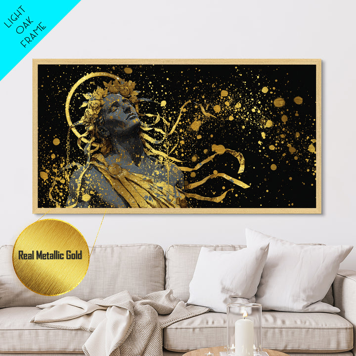 Apollo God Of Music And Light, Metallic Gold Art, Radiant Greek Mythology Wall Decor, Classical Fine Art Design For Elegant Interiors