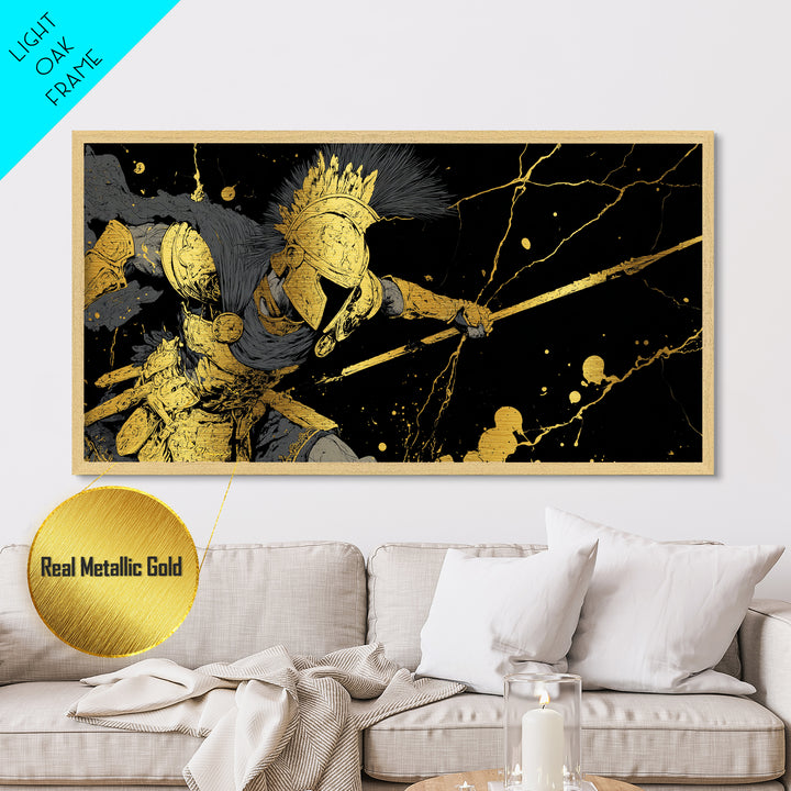 Ares God Of War In Battle Armor, Metallic Gold Metal Print, Fierce Greek Mythology Wall Art, Bold Classical Warrior Home Decor