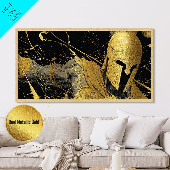 Ares Greek God In Golden Armor, Metallic Gold Metal Print, Powerful Mythology Wall Art, Bold Classical Greek Warrior Home Decor
