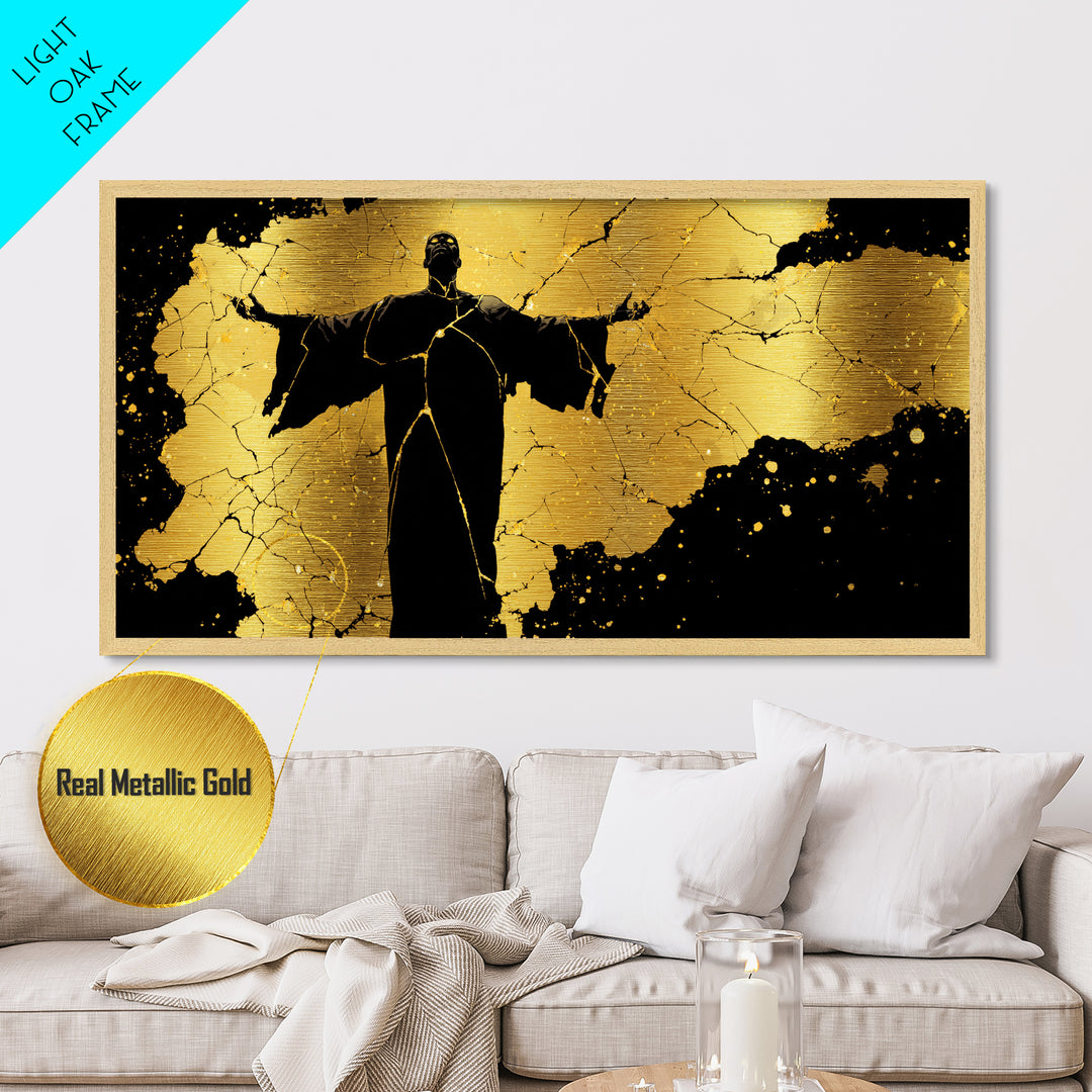 Erebus Metallic Gold Metal Print, Greek God Wall Art, Dark Mythology Decor, Real Wood Frame, Luxury Metal Wall Hanging, Gift For Him